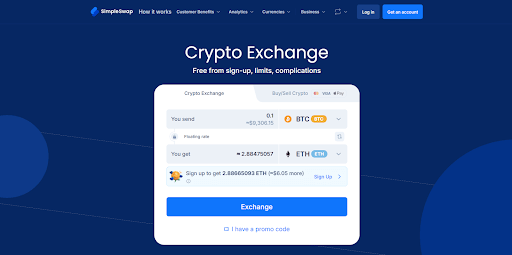 SimpleSwap user-friendly interface with fixed and floating rate options for 1500 cryptocurrencies