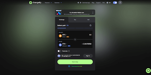 Changelly crypto exchange with fixed and floating rate options aggregated from 20+ exchanges